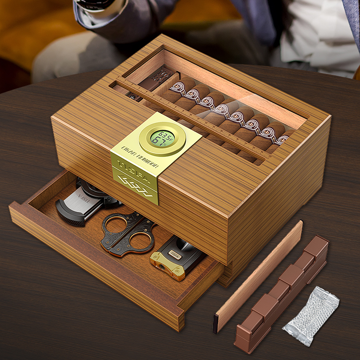 Home Fragrance Maple Walnut - Хьюмидор для сигар с гигрометром и