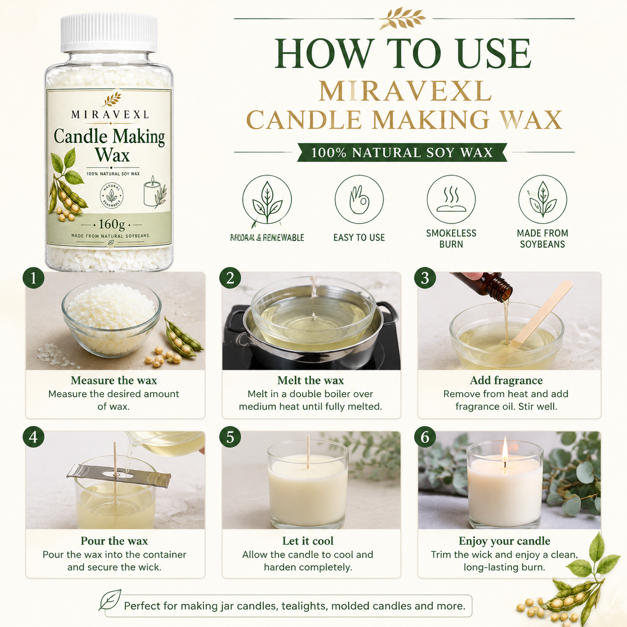 Соевый воск MIRAVEXL 160 г или – обзор и цена Soy Wax Flake